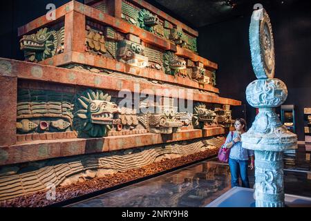 Replica of `Piramide de la serpiente emplumada´, Pyramid of the Feathered Serpent, from Teotihuacan, National Museum of Anthropology. Mexico City. Mex Stock Photo